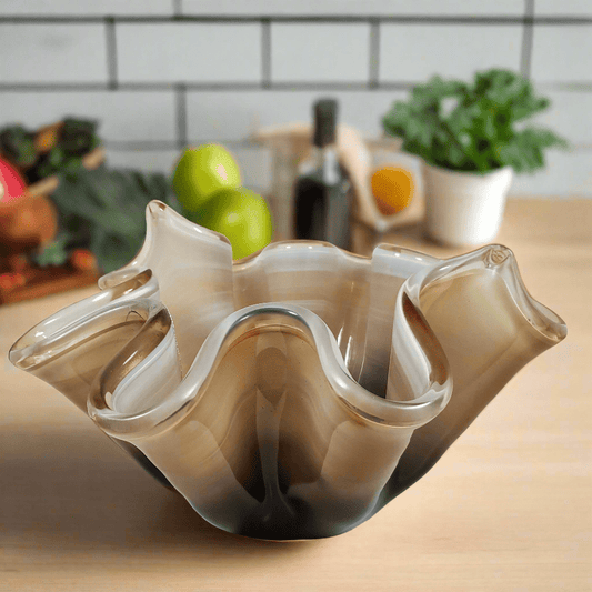 Beige and Brown Handkerchief Glass Vase - Tamayne's Decor & Events